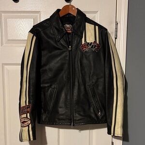Harley-Davidson Black and Cream Leather Varsity Jacket
